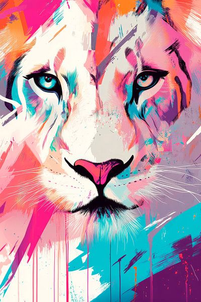 Colourful lion's head - Creative graphic art by Poster Art Shop
