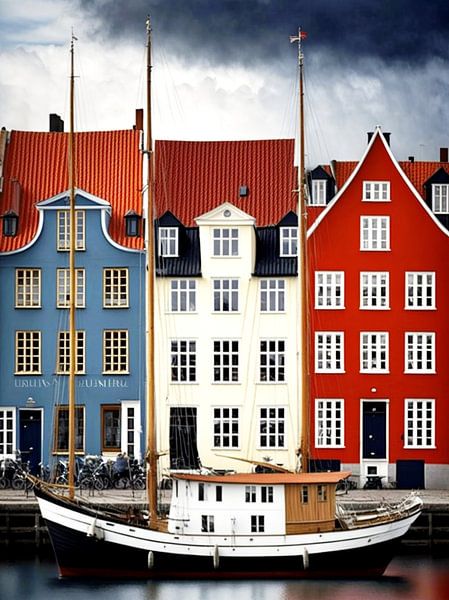 Stadt Giebelhäuser Segelboot Dänemark Spiegelung maritim von gm_designs