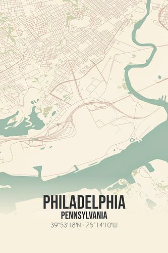 Vintage landkaart van Philadelphia (Pennsylvania), USA.