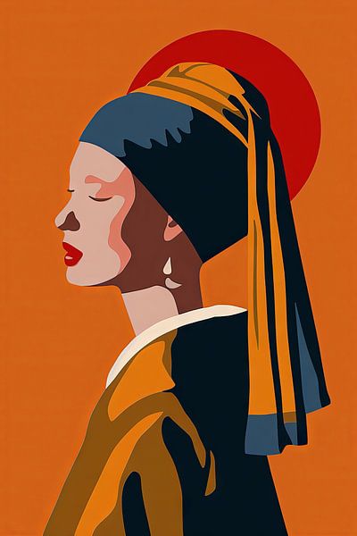Sunset silhouette - Abstract girl with the pearl earring by Poster Art Shop