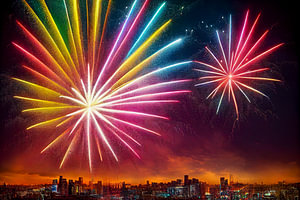 Feuerwerk über einer Stadt Illustration