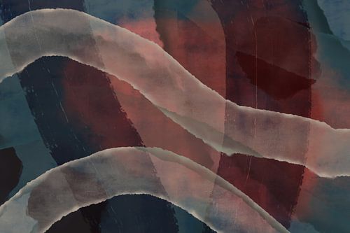 Roestbruin, wit, blauw. Modern abstract schilderij.