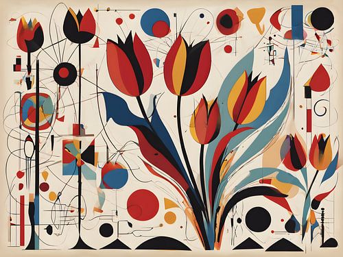 Geometrische tulpenexplosie op doek