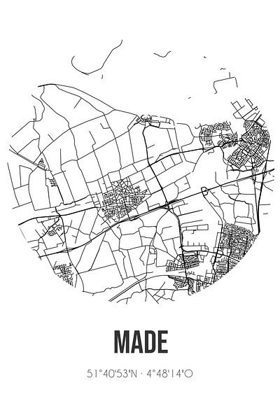 Made (North Brabant) | Map | Black and White by Prints of Place