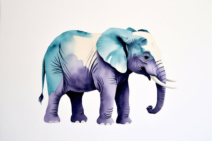 Aquarel olifant in blauw tinten van Art & Soul Creations
