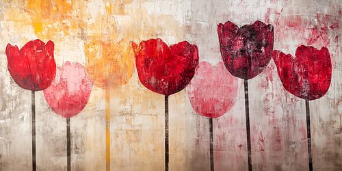 Tulpen in einer Reihe