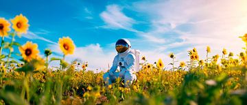 Astronaut tussen zonnebloemvelden van Poster Art Shop