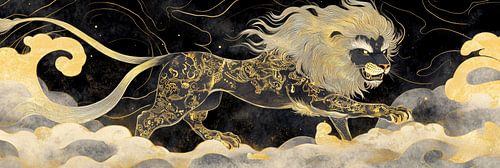 Leeuw kunst zwart goud panorama