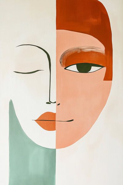 Woman Portrait in Geometric Double Line by Eva Lee