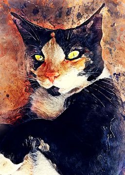 Cat animal watercolor art #cat #kitten by JBJart Justyna Jaszke