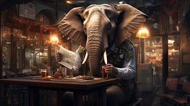 Elefant in einer Bar liest die Zeitung Illustration