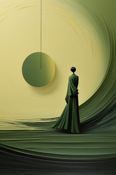 Abstract Impulsions in Olive Green by Digitale Schilderijen