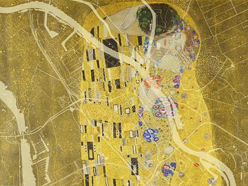 Kaart van Kampen met de Kus van Gustav Klimt van Map Art Studio