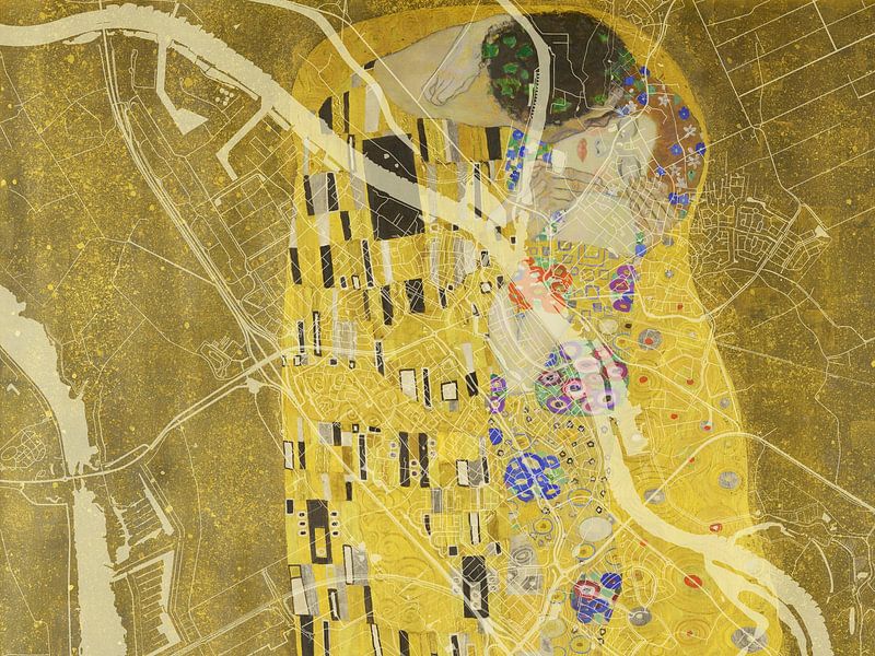 Map of Kampen with the Kiss by Gustav Klimt by De Kaartenwinkel