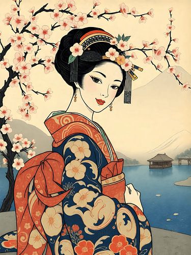 Geisha Ukiyo-e van Jolique Arte