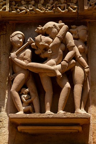 De tempelreliëfs van Khajuraho in Madhya Pradesh India
