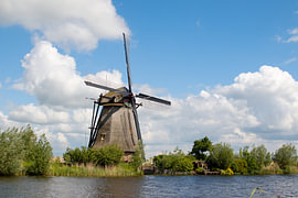 Traditional windmills at Kinderdijk on a lovely summer’s day