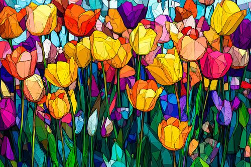 Kleurrijke abstracte tulpenweide