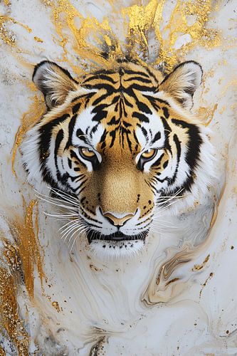 Tijger op witte achtergrond met goud