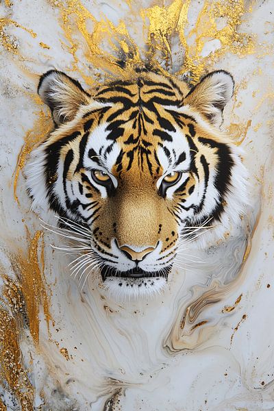 Tiger auf weißem Hintergrund mit Gold von Imperial Art House
