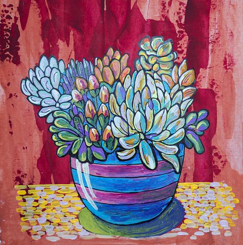 Bloemenkaart met acrylverf. Succulenten