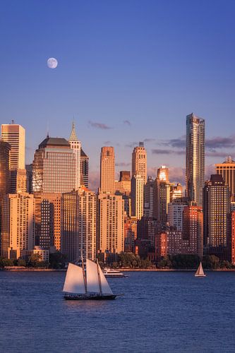 Full Moon Rising Over Lower Manhattan at Golde Hour