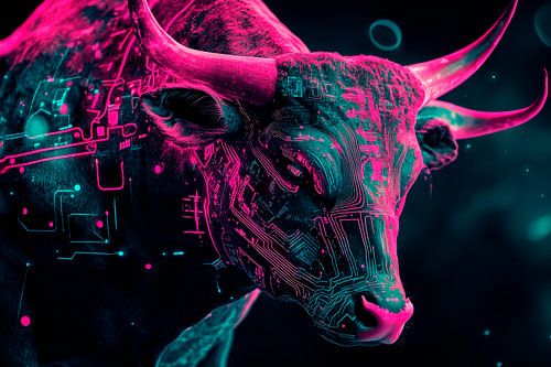 Digitaler Stier in Neonfarben