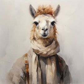 Lama Portrait Kunst | Lama mit Schal