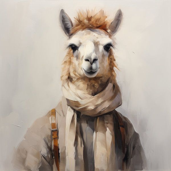 Lama Portrait Art | Lama with Scarf by Wonderful Art