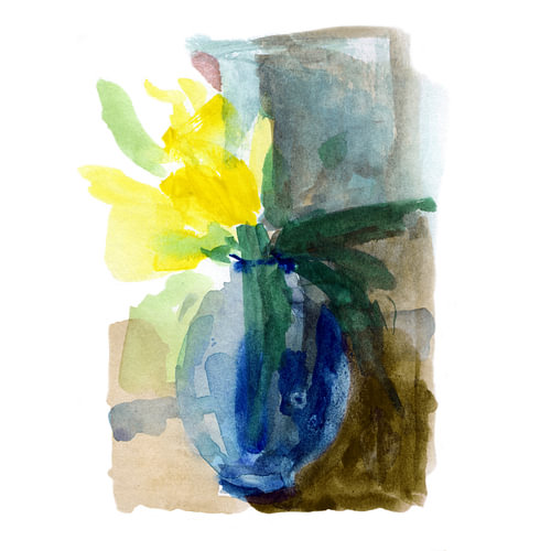 Daffodils in blue vase