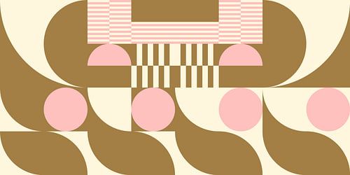 Abstracte retro geometrische kunst in goud, roze en gebroken wit nr. 10