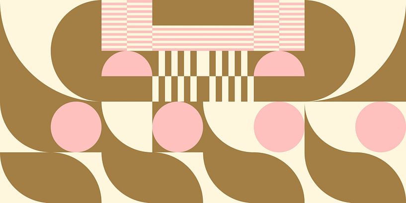 Abstract retro geometric art in gold, pink and off white nr. 10 by Dina Dankers