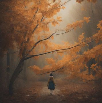 Het meisje in het herfstbos