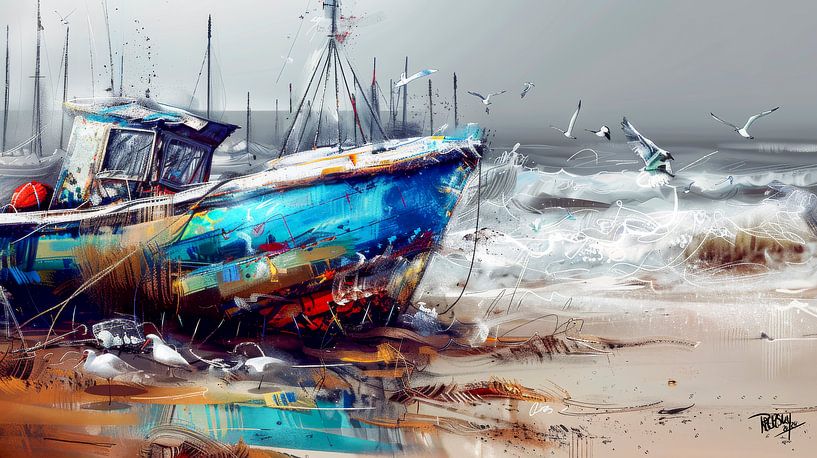 Abstract Painting &quot; Echo&#039;s of the Coast &quot; by René van den Berg