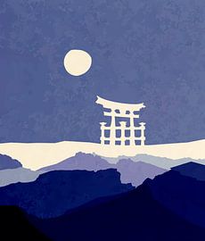 Japanese full moon with torii by Mad Dog Art