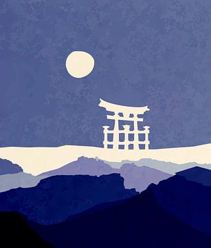 Japanse volle maan met Torii van Mad Dog Art