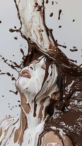vrouw met smeltende chocolade douche