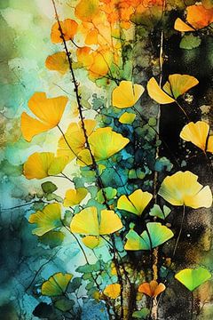 Ginkgo Biloba natuur kunst geel #ginkgo van JBJart Justyna Jaszke