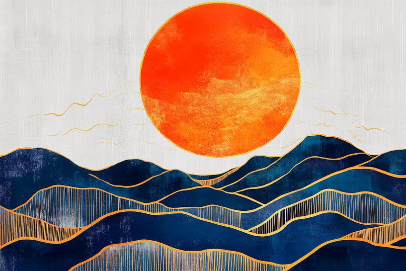 Leuchtende Sonne über blauen Wellen von Poster Art Shop