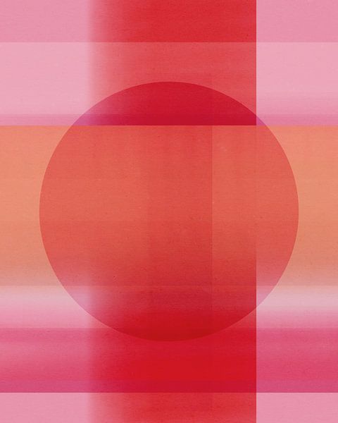 Abstract in neon-aardetinten. Rood, roze oranje van Dina Dankers