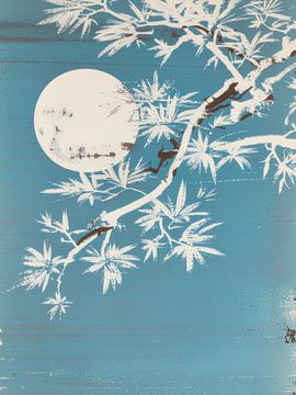 Japandi Bamboo durch einen hellen Mond - Blue Minimalism von Studio Pieternel