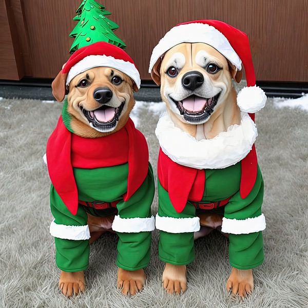 2 honden in kerstkostuums van Laly Laura
