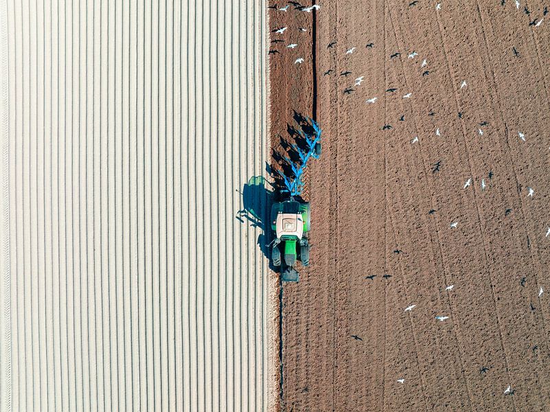 Tractor bereidt de grond voor op het planten van gewassen van Sjoerd van der Wal Fotografie