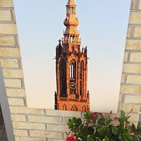 Kundenfoto: Spitze des Onze lieve Vrouwetoren in Amersfoort bei Sonnenuntergang von Anton de Zeeuw, auf leinwand