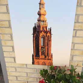 Klantfoto: Top Onze lieve Vrouwetoren te Amersfoort  tijdens zonsondergang van Anton de Zeeuw, op canvas