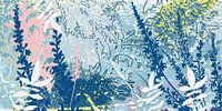 Modern Abstract Botanical in pastel pink, blue, yellow and white