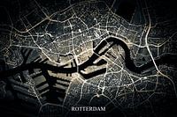 Rotterdam - Abstrakte Karte in Schwarz Gold Gelb