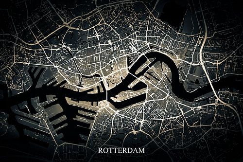 Rotterdam - Abstracte Plattegrond  in Zwart Goud Geel