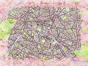 Kaart van Paris in de stijl 'Soothing Spring' van Maporia