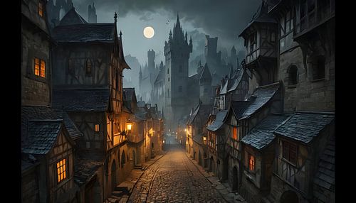 the old town in the moonlight